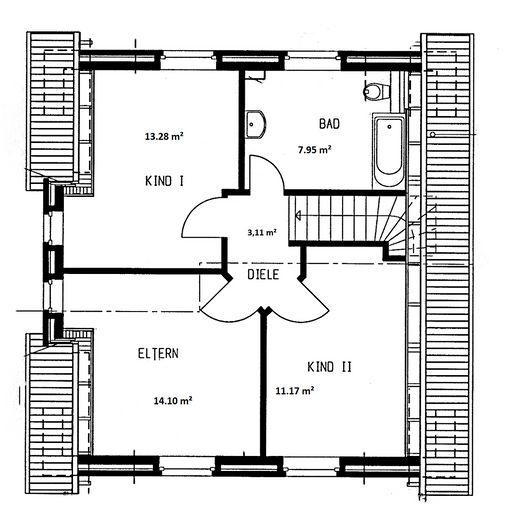 Massivhaus mit Doppelgarage, Fußbodenheizung, Wärmepumpe – Grundriss obere Etage