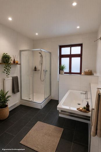 Stilvolle Altbauwohnung im Herzen von Schwabach – urbanes Wohnen mit historischem Charme – Bad Dusche KI