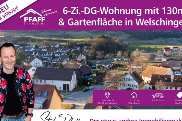 Zuhause ankommen in Welschingen! Provisionsfrei! 6 Zi.-DG-Whg. mit 2 Stellplätzen und Gartenfläche