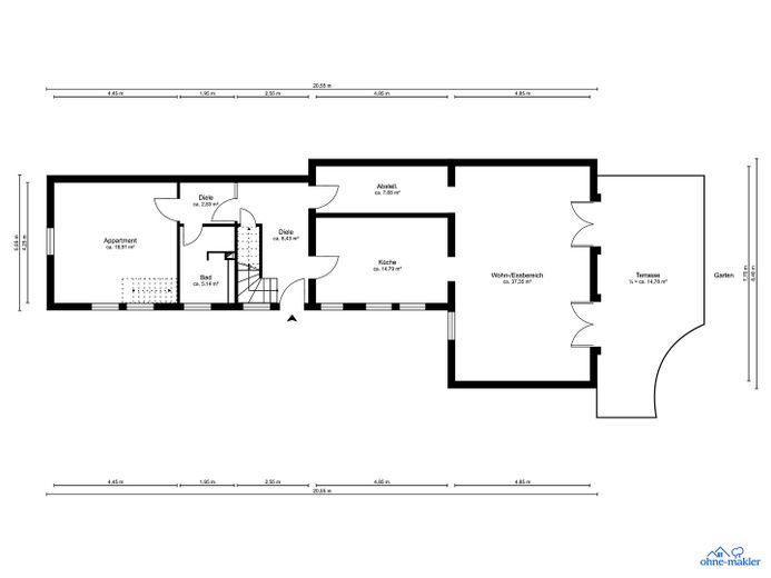 Ehrenfeld-Bickendorf: Saniertes bezugsfreies einzigartiges Altbau-EFH mit großem Garten – Grundriss Erdgeschoss