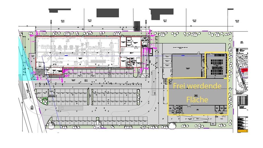 800 - 1000 m² Gewerbefläche mit großem Parkplatz neben Fitnessstudio und Neubau Penny Markt – Neubau-Planung