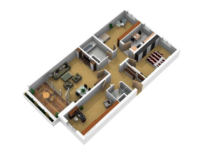 4-Zimmer Wohnung mit Loggia und Tiefgaragenstellplatz in Köln-Niehl – 3D Grundriss