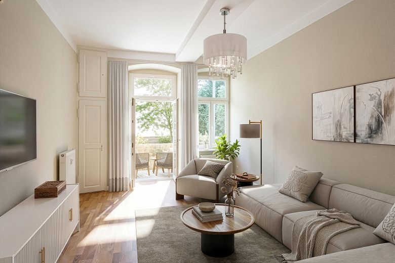 Elegante Altbauwohnung im Waldstraßenviertel - Erstbezug nach Sanierung - Provisionsfrei – Wohnzimmer möbliert