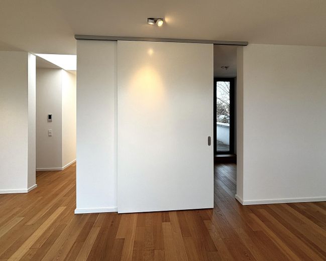 Vistas despejadas de 180° al Spree y vistas a zonas verdes - ático tipo maisonette en casa de tres viviendas – DG - Wohnzimmer Schiebeelement