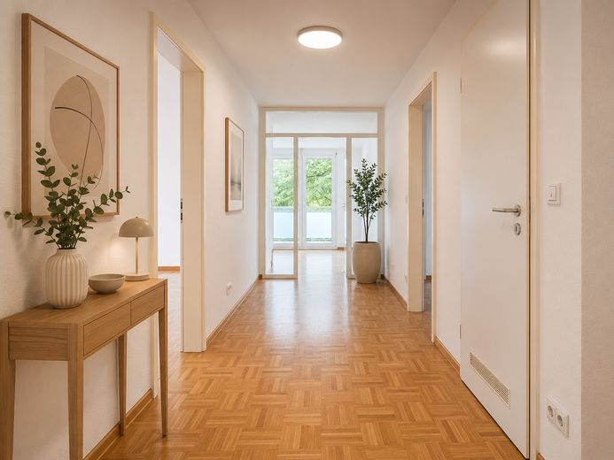 Appartamento per famiglie di rara bellezza – balcone esposto a sud-ovest, 2 bagni e posizione tranquilla di prim’ordine a Freiburg-Vauban – Großer Flur 