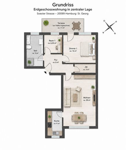 Zentrale & ruhige Wohnung mit Garten mitten in Hamburg – Grundriss