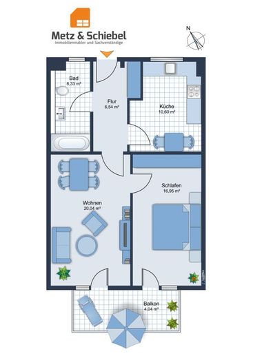 Modernes Wohnen im Europaviertel: Gepflegte 2-Zimmer-Wohnung (Bj. 2003) mit Balkon &amp; TG Stellplatz – Grundriss