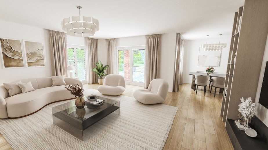 +++Provisionsfrei+++Wachendorf- flexibler  Bungalow aus 2005  zu verkaufen – KI Animation Wohnzimmer