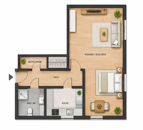 شقة من غرفة واحدة مع مطبخ مجهز في Nürnberg – متاحة للسكن فورًا – Grundriss