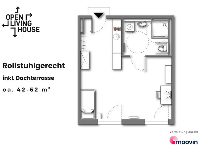 **STUDENTS ONLY** Rollstuhlgerechtes Apartment MÖBLIERT mit TERRASSE im Open Living House Siegen (nur für Studierende!) – Grundriss