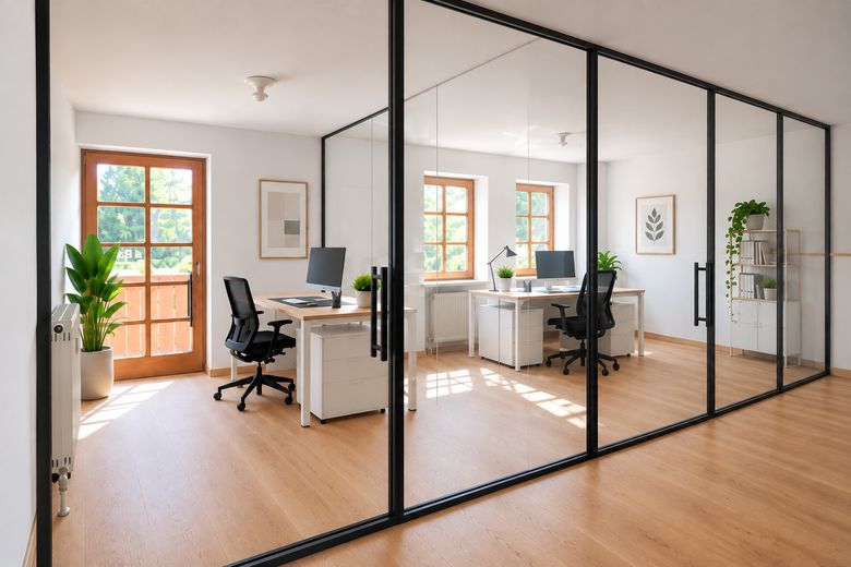 Top location! Beautiful office directly at Max-Josefs-Platz. Balcony & mountain views. No commission! – KI-Impression mit Trennwand