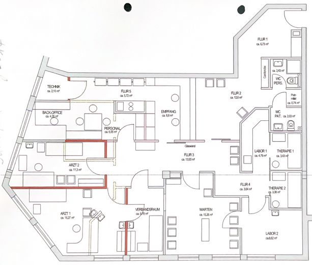 Öhringen’in kalbinde 150 m² – muayenehane/ofis alanı veya gelecekte konut olarak kullanma olanağı – Grundriss nach Umbau 2012