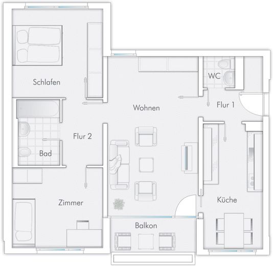 Cómodo piso de 3 habitaciones con balcón – Grundriss