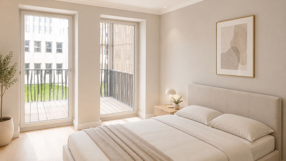 Exklusive 4-Zimmer-Residenz mit Südbalkon & Concierge im Gerling Quartier | Sofort bezugsfrei – Schlafzimmer 2 zum Innenhof
