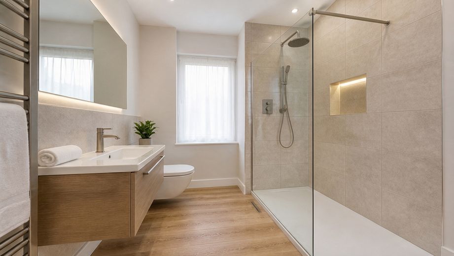 Moderne 4,5-Zimmer-Wohnung mit Gartenund Garage in Friedrichshafen-Ailingen – Bad
