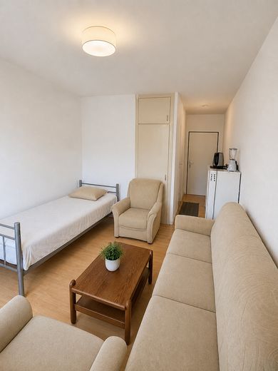 Direkt einziehen: 1-Zimmer-Wohnung mit Balkon und Küchenzeile – Wohn- und Schalfbereich