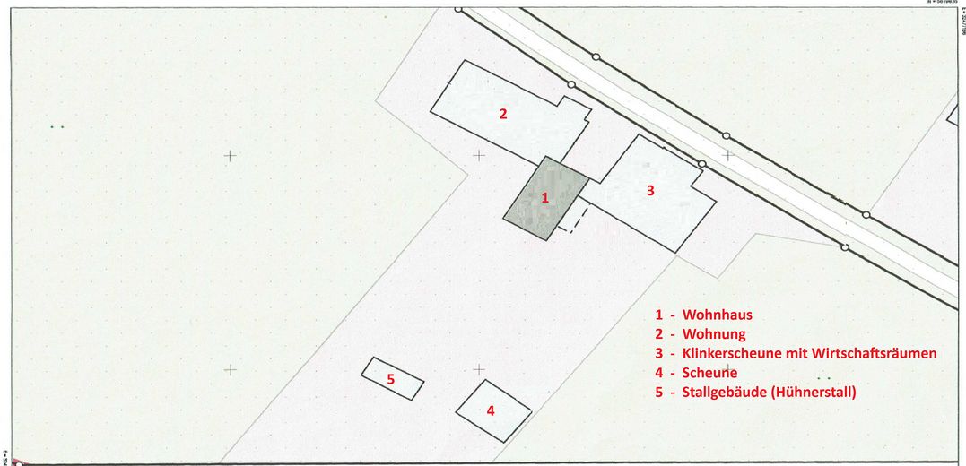 Casa de campo para artesanos y aficionados a los caballos: 2 viviendas, 670 m² de superficie útil – Lageplan 1:500