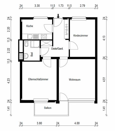 Abitare nella valle dell’Hexbach: trilocale ristrutturato con balcone esposto a sud e ascensore – Grundriss