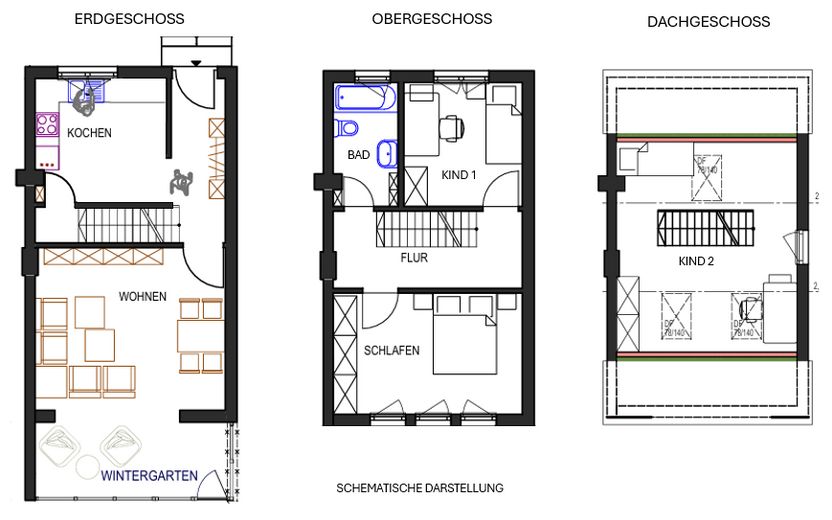Casa a schiera di testa affascinante e modernizzata in posizione tranquilla alla periferia della città – Grundrisse
