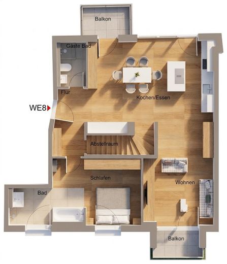 Neuwertiges 4-Zimmer-Penthouse mit Dachterrasse, Aufzug & Deckenkühlung in best Lage – Grundriss 1