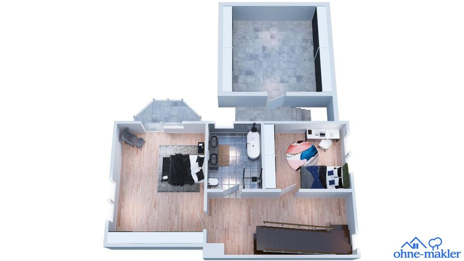 Doppelhaushälfte – 3D-Grundriss 1. Obergeschoss