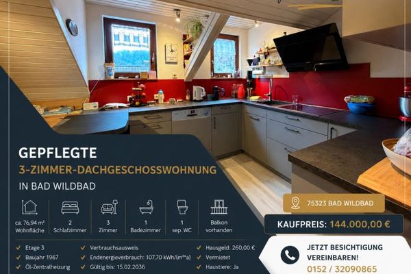 Appartement calme de 3 pièces sous les combles avec balcon & carport – investissement locatif à potentiel