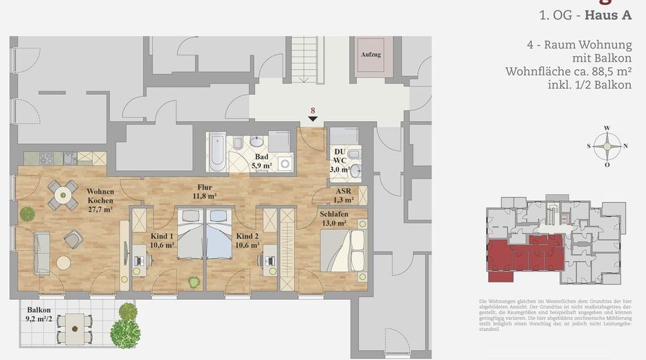 ERSTBEZUG - SCHÖNE 4-RAUM WOHNUNG IM 1. OG – Grundriss