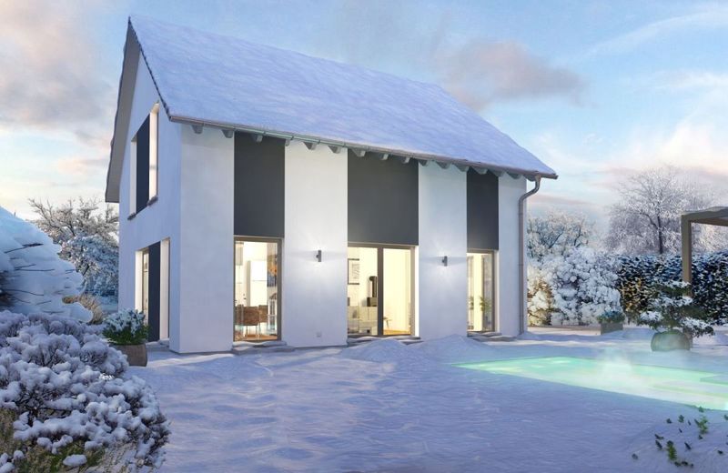 GROSSES HAUS AUF KLEINER FLÄCHE – Ansicht Garten Winter