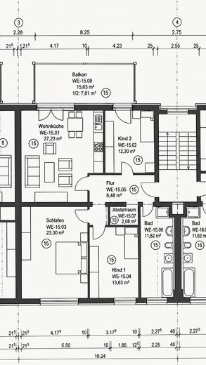 Ehrlich und provisionsfrei:  große 3-4 Zimmer Wohnung mit großzügigem Balkon & Stellplatz – Grundriss 4 Zimmer