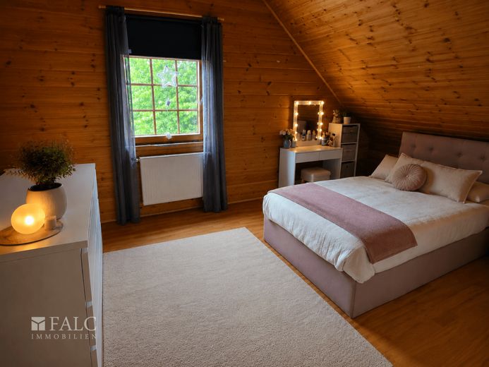 Appelhülsen-Skandinavischer Flair trifft moderne Energietechnik - Blockhaus mit besonderem Charakter – Schlafzimmer