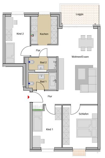 Moderne, helle und energieeffiziente 4-Zimmer-Wohnung mit Tiefgaragenstellplatz und Loggia – Grundriss