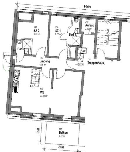 Asansör, mutfak ve balkonlu, Rüdesheim'ın en iyi konumunda 4 odalı KfW70EE penthouse-maisonette – Grundriss