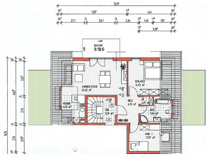 Hoogwaardig gemoderniseerd 3-kamerappartement op de bovenste verdieping met balkon, garage & parkeerplaats – Grundriss