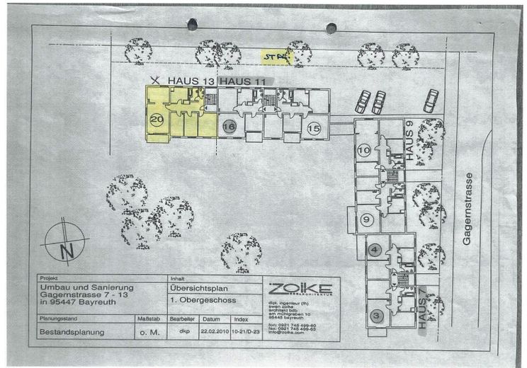 Zentral, aber ruhig gelegene 3-Zimmer Wohnung mit Balkon und Stellplatz als Kapitalanlage, prov.frei – Lageplan in der Wohnanlage