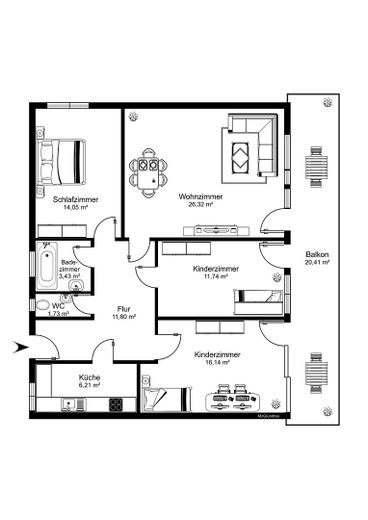 Grundriss als 4-Zi