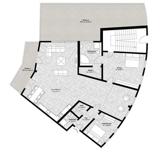 Penthouse-Maisonette von/an Privat – Schnitt