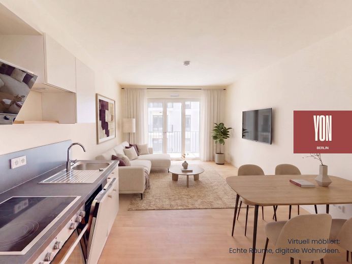 YON BERLIN - Moderne 2-Zimmer-Neubauwohnung mit EBK und sonnigem BALKON in Berlin-Friedenau – Ansicht I: Wohn- und Esszimme…