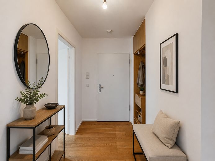 Moderno piso de 3 habitaciones con azotea, balcón y plaza de garaje subterráneo en HafenCity – Virtuelles Staging Flur