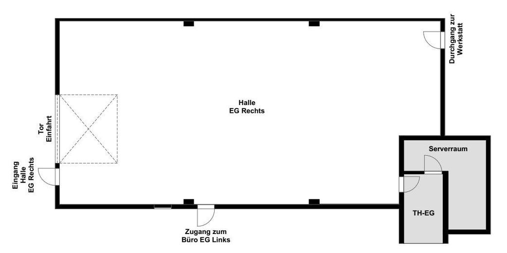Superfici ufficio flessibili con capannone di stoccaggio e aree sociali a Gelsenkirchen-Erle – Grundriss Halle EG