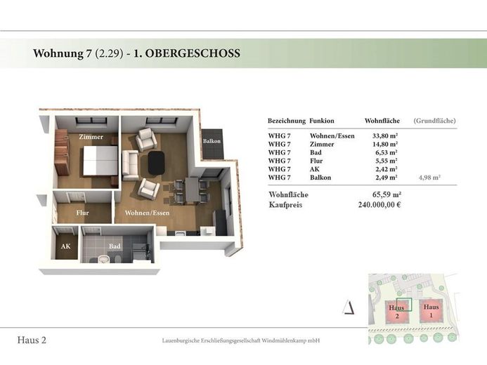 2 Zimmer 1. OG Neubau-Eigentumswohnung 2.29 (b. a. W. reserviert) – 1. OG Wohnung 2.29