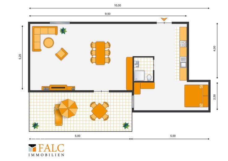 Ein Haus - 4 Wohnungen - ca. 555 m² Wfl. auf ca. 900 m² Grundstück von FALC-Immobilien Göttingen – Grundriss Studiowohnung (2)