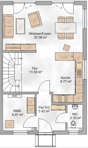 Doppelhaushälfte in Massivbauweise provisionsfrei vom Bauträger - Bezug in 2027 – Grundriss EG Doppelhaushälfte
