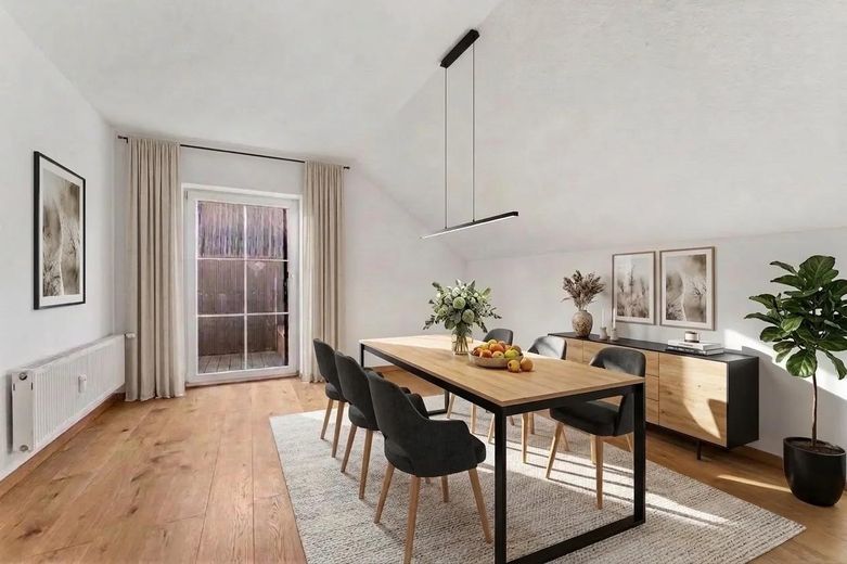 Renovierte 5-Zimmer-Dachgeschosswohnung mit Balkon, Garage und Effizienzklasse A+ – provisionsfrei – Esszimmer (Visualisierung)