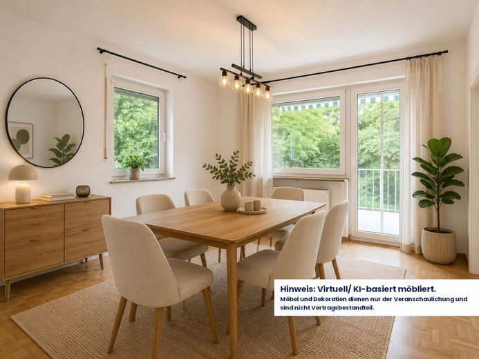 Renovierte EG 4-Zimmer WHG mit Balkon, Einbauküche und Garage – KI-Esszimmer