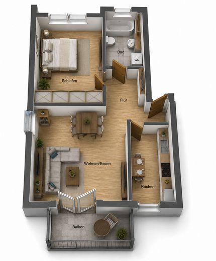 Attractif investissement locatif ou résidence principale – appartement 2 pièces, 1er étage, balcon, parking souterrain, libre d’occupation, à Kehl – Grundriss D3