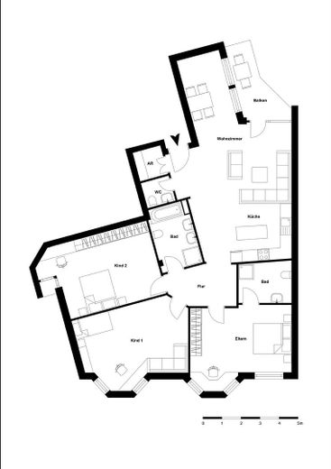 Großzügige 4,5-Zimmer-Wohnung mit ca. 135 m², Balkon, 2 Bädern, Aufzug und Garage in Düsseldorf-Bilk – Grundriss Düsseldorf Bilk
