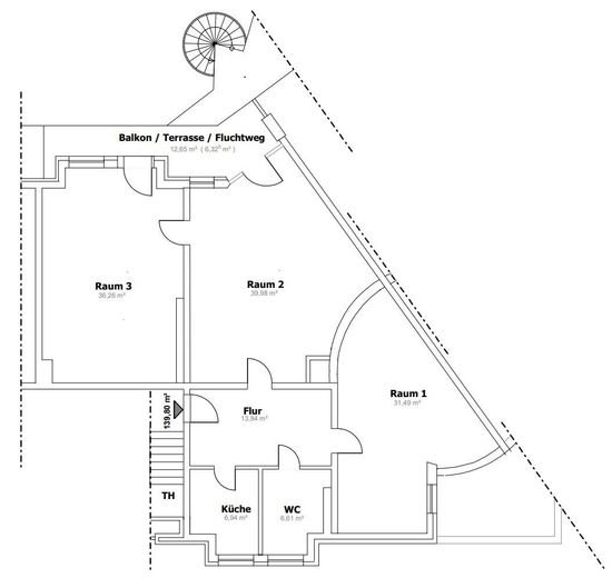 Frisch renoviert: Großzügige 140 m² Etagenwohnung mit Süd-Balkon, Parkett, Duschbad & TG-Stellplatz – Grundriss & Flächenberechnung