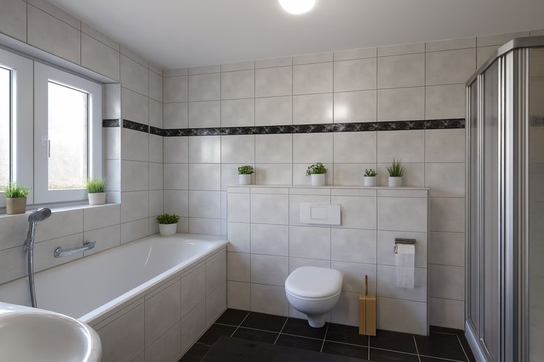 Bad mit Dusche und Fenster