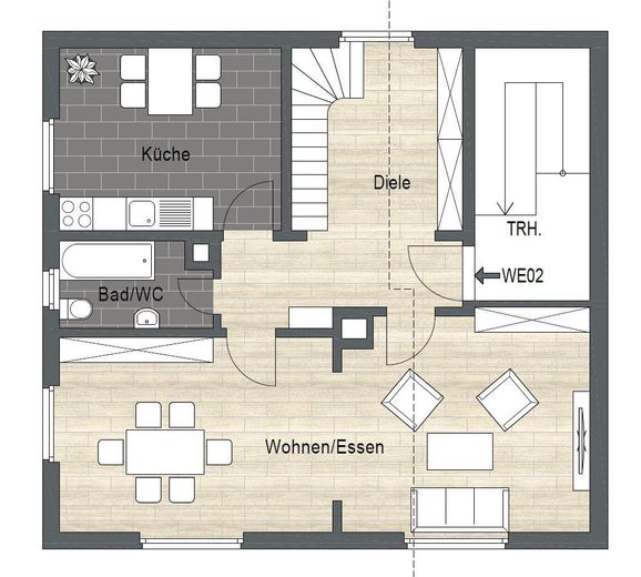 Großzügige 5,5-Zimmer-Maisonette mit Hauscharakter und viel Platz für die Familie – 1. Obergeschoss