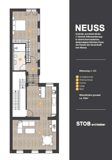 -PROVISIONSFREI- Kernsanierte Altbauwohnung im 2.OG, Denkmal, Wohnküche, Parkett – Grundriss, 2.OG